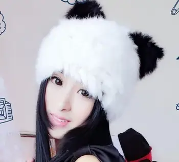 Real Rabbit fur hat female knitted hat knitted cat ears warm thick women cap autumn and winter fur hat