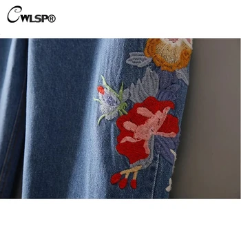 CWLSP 2017 Summer High Waist Women Pants Embroidery Scratched Jeans Pencil Pants QL2983