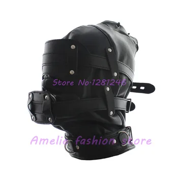 Fetish Bondage Soft Leather Mask Lace Up Hood With Silicone Dildo Gag Blindfold Sex Toys For Women men And Couples Adult Games