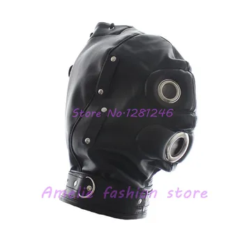 Fetish Bondage Soft Leather Mask Lace Up Hood With Silicone Dildo Gag Blindfold Sex Toys For Women men And Couples Adult Games