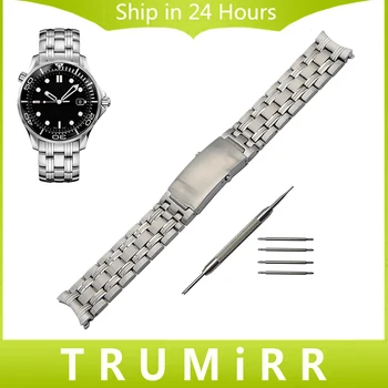 20mm Stainless Steel Watchband 1:1 as Original for Omega Seamaster Men Watch Band Curved End Strap Wrist Belt Bracelet Silver