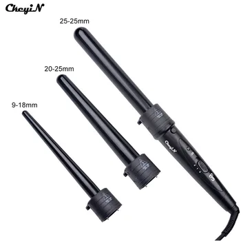 Hot 3 Part Hair Curling Iron Machine 3P Ceramic Hair Curler Set 3 Sizes 09-25mm Curling Wand Rollers with Glove HS54