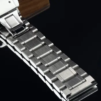 28mm Mens Silver Solid Stainless Steel Wrist Watch Band Strap Watchband Replace Band With 2 Spring Bars For Watches
