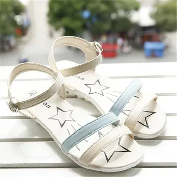 Women's Sandals Sweet Style Hasp Color Mixing Flat-bottomed Summer Shoes Casual Fashion Shoes XHSD09