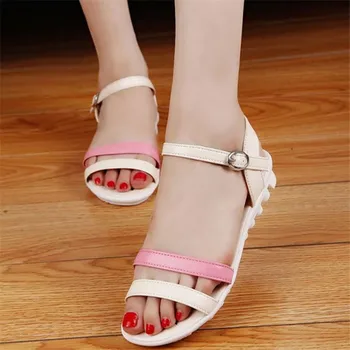 Women's Sandals Sweet Style Hasp Color Mixing Flat-bottomed Summer Shoes Casual Fashion Shoes XHSD09