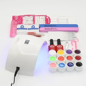 Nail Art Manicure Tools 12 Colors soak off Gel & UV lamp nail dryer base gel batte top polish with Remover Practice set File kit
