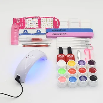 Nail Art Manicure Tools 12 Colors soak off Gel & UV lamp nail dryer base gel batte top polish with Remover Practice set File kit