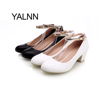 YALNN Women's 5cm High Heels Pumps Office Lady Women Shoes Sexy Bride Party Thick Heel Round Toe Leather High Heel Shoes