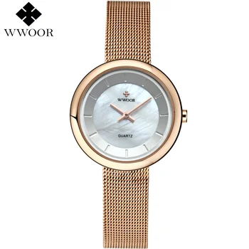WWOOR Elegant Brand Rose gold Women Watches 2017 Montre Femme Fashion Ladies Bracelet Ultrathin crust Quartz Wrist Watch Relogio