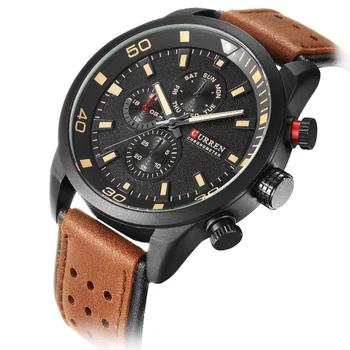CURREN brand top new fashion casual quartz wrist watch men leather relojes leather strap round Quartz Water Resistant 30m 8250