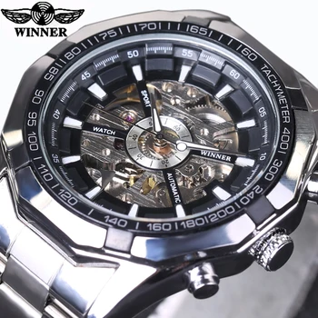 Winner Brand Luxury Sport Watch Mens Automatic Skeleton Mechanical Wristwatches Fashion Casual Stainless Steel Relogio Masculino
