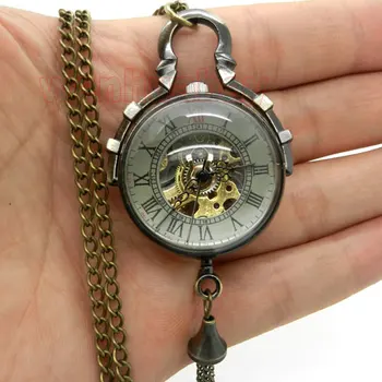 Small Bell Design Mechanical Wind Up Pocket Watch With Chain Necklace Hot Selling Gift