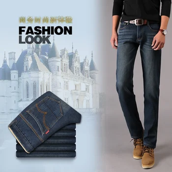 Thick jeans Men Winter Warm Velvet Denim JEANS New Male Straight Blue denim trousers Heavyweight Long Jeans Size 40