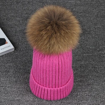 Real Raccoon Fur Hats 15cm Fur Pompom 2016 New Winter Cap Natural Fur Hat Female For Women Girl's Skullies Beanies Caps