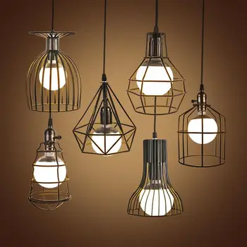 Vintage Iron Industrial Pendant Light Bar Cafe Restaurant Dining Room Loft Lamps Cages LED Pendant Lamp Hanging Lights Fixture