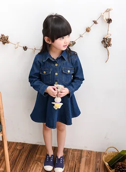 2016 Korean New Girls Cowboy Long-sleeved Denim Dress, Spring And Autumn Girl Children Leisure Dress For