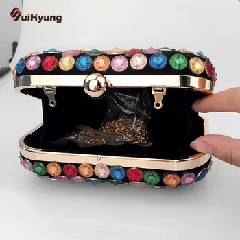 2016 New Women Hand Stitching Diamond Evening Bag Exquisite Color Crystal Clutch Dinner Party Handbag Ladies Shoulder Bag