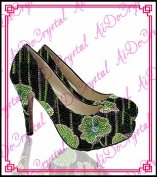 Aidocrysta colorful handmade flower crystal rhinestone women pumps high heel shoes with clutch bag