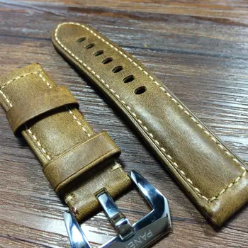 24MM 26MM burst crack oil wax Retro Leather Watchband, rough Leather Strap For P-Style Watch With Logo,