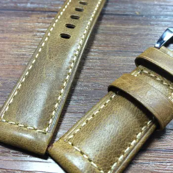 24MM 26MM burst crack oil wax Retro Leather Watchband, rough Leather Strap For P-Style Watch With Logo,