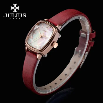 Star Cut Shell Julius Women's Watch Japan Quartz Hours Fashion Dress Bracelet Leather Girl Birthday Gift Box 885