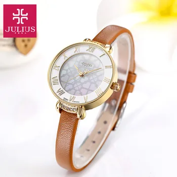 Lady Women's Watch Japan Quartz Shell Four-leaf Clover Hours Fine Fashion Dress Leather Bracelet Girl Birthday Gift Julius Box