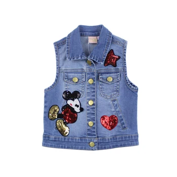 2017 fashion summer children clothing sets kids girl domeiland outfits Cartoon sleeveless jackets sequins Denim shorts clothes