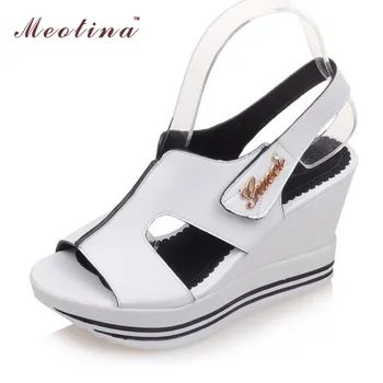 Meotina Women Sandals Summer Platform Sandals Gladiator Shoes Rome Wedge Heels Sandals Causal Comfort Ladies Shoes White Yellow