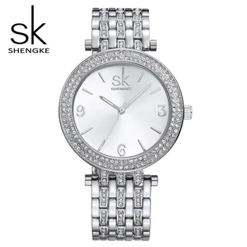 SK Brand Fashion Women Wrist Watches Luxury Gold Silver Stainless Steel Women Dress Watch Quartz Watches Relogio Feminino S0011
