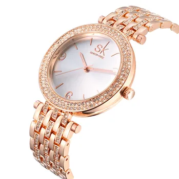 SK Brand Fashion Women Wrist Watches Luxury Gold Silver Stainless Steel Women Dress Watch Quartz Watches Relogio Feminino S0011