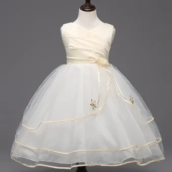 Elegant Vintage Princess Girls Flower Chiffon Tutu Dress For Wedding Kids Clothes Baby Children Clothing Ceremonies Dress