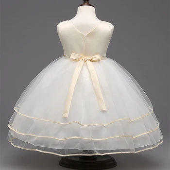 Elegant Vintage Princess Girls Flower Chiffon Tutu Dress For Wedding Kids Clothes Baby Children Clothing Ceremonies Dress