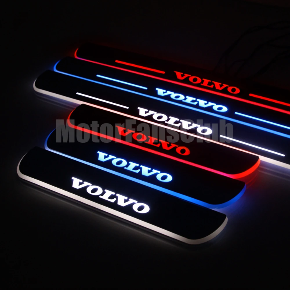 4PCS Stainless Steel LED Moving Front&Rear Door Sill Welcome Pedal For Volvo XC60 15 16