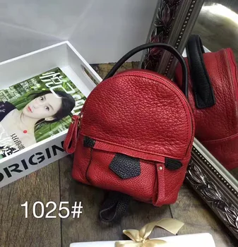 2017 new arrive women school backpack genuine leather mini backpcak red