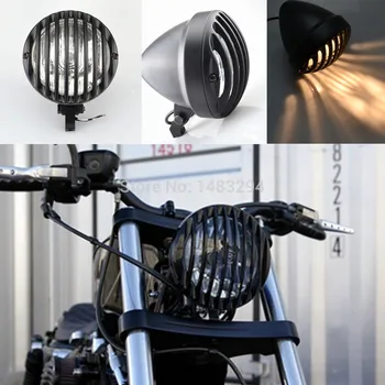 6.3 inch Black Grill Headlight 55W H4 Hi/Lo lamp Fits fits for Harley Davidson Sportster 883 1200 XL 883N Chopper Bobber