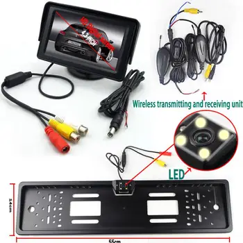 Wireless Transmitter Car Styling Parking System with 4.3'' Monitor Black European License Plate Reversing Camera