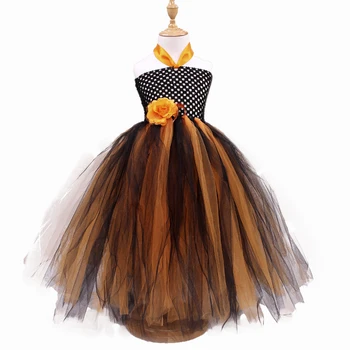Cute Girls Dresses 2016 New Retail Halloween Princess Costume Sling Strapless Flower Tulle Kids Tutu Dresses Outfit