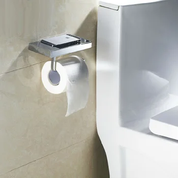 Chrome Polished Bathroom Toliet Roll Tissue Holder With Storage Shelf