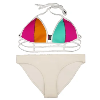 2017 Swimwear Women Neon Color Neoprene Bikini New Design Sexy Cross Straps Hollow Out Neoprene Bathing Suit