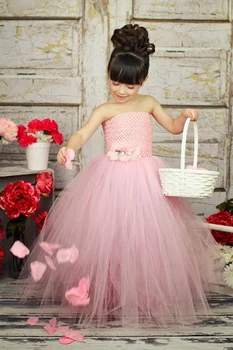 Pink Color Baby Tutu Dress with Flowers Wedding Flower Girl Tutu Dress Children Girl Party Summer Dress Clothing