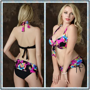 2017 Hot Floral Printed Bikini Set Push Up Bandage Crystal Swimsuit Bathing Suit For Women Girl Swimwear Plus Size 3XL-7XL