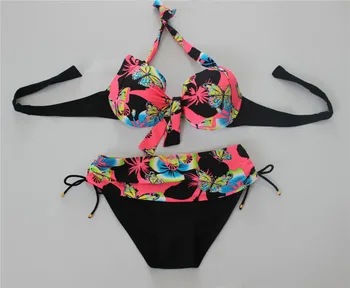 2017 Hot Floral Printed Bikini Set Push Up Bandage Crystal Swimsuit Bathing Suit For Women Girl Swimwear Plus Size 3XL-7XL