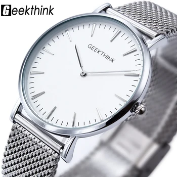 Fashion Top Brand Luxury Quartz watch Casual men quartz-watch stainless steel Mesh strap ultra thin clock male relogio masculino