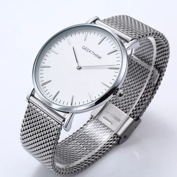 Fashion Top Brand Luxury Quartz watch Casual men quartz-watch stainless steel Mesh strap ultra thin clock male relogio masculino