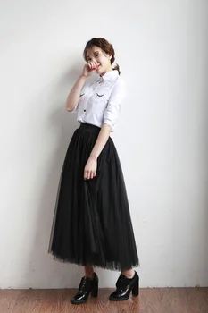Retail Top Quality Black Grey White Long Tulle Skirt Women Maxi Tutu Big sweep Empire Waist Beach Party Length 75,80,85,95cm