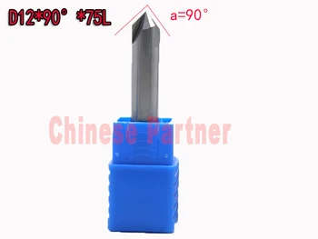 2pcs/lot 12mm*90degree HRC50 Solid carbide chamfering milling cutter Chamfer route bits for Aluminum knife tools