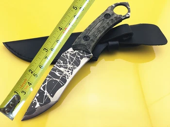 MARS MADAM X1821 Messy Pattern Fixed Blade Tactical Straight Knife Camping Hunting Knife Survival Knives Wood Handle