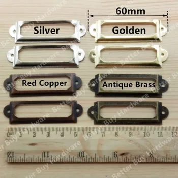 10pcs 60*17mm Antique Brass/Red Copper/Golden Vintage Metal Label Pull Frame Handle File Name Card Holder Drawer Box Case Bin
