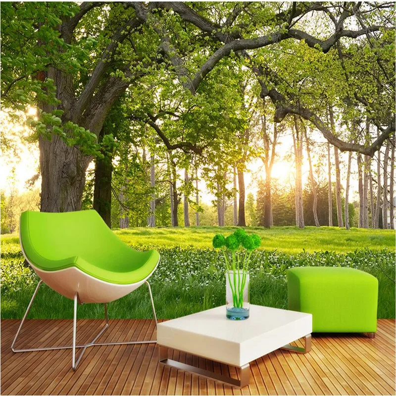 Customize Size Mural Wallpaper Background Trees Sunny Meadow Nature Wall Paper Restaurant Home Decor Living Room Wall Painting