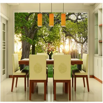 Customize Size Mural Wallpaper Background Trees Sunny Meadow Nature Wall Paper Restaurant Home Decor Living Room Wall Painting